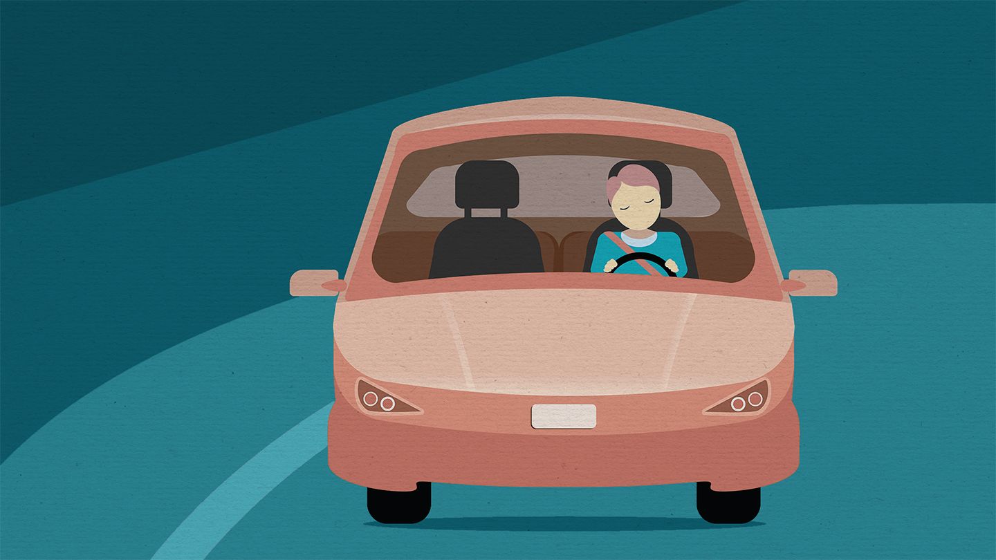 woman asleep driving car