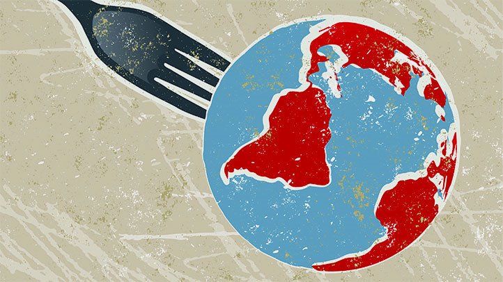 illustration of the earth with a fork going into it