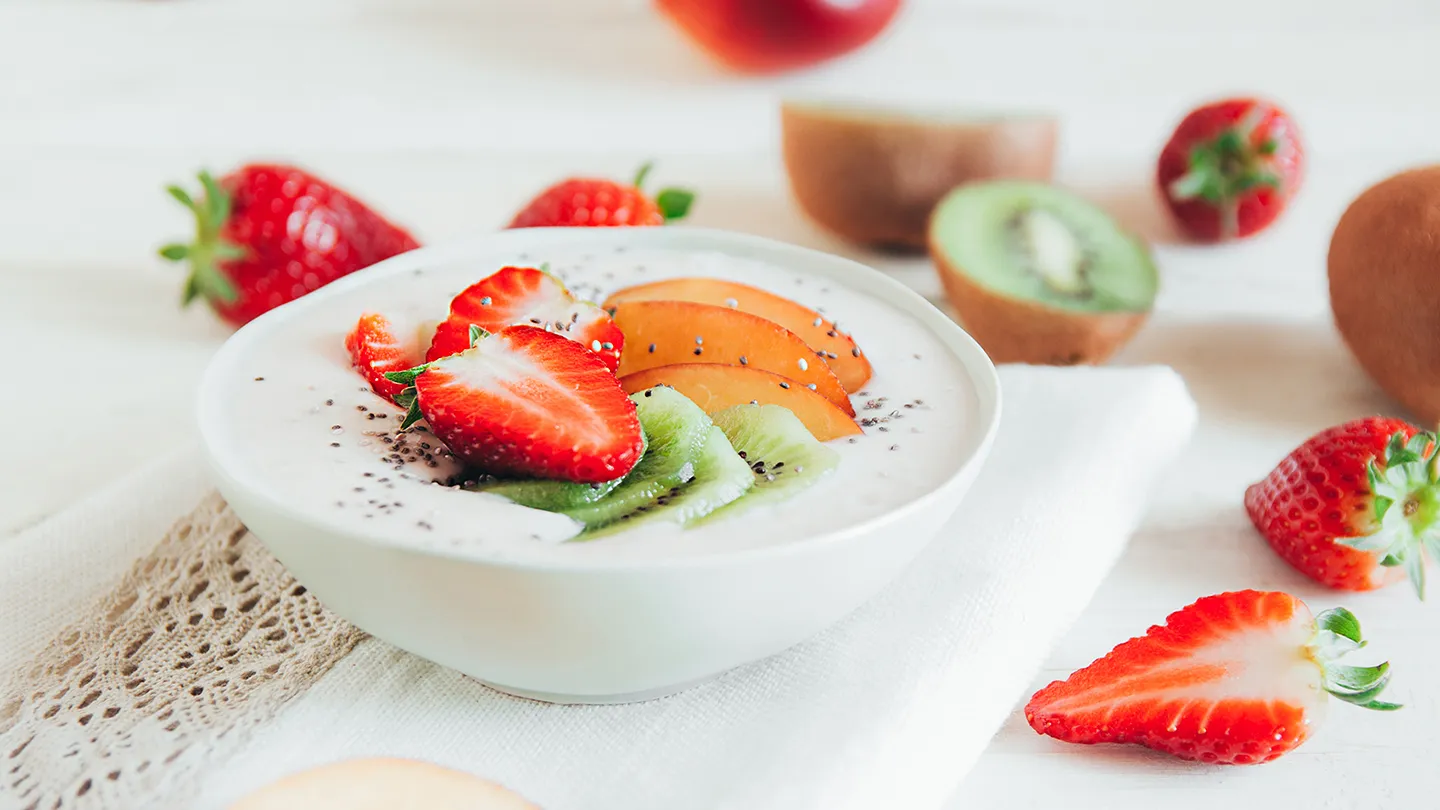 fruit and yogurt in a bowl