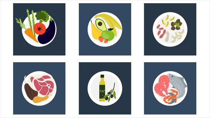 illustrations of different foods that follow the paleo diet