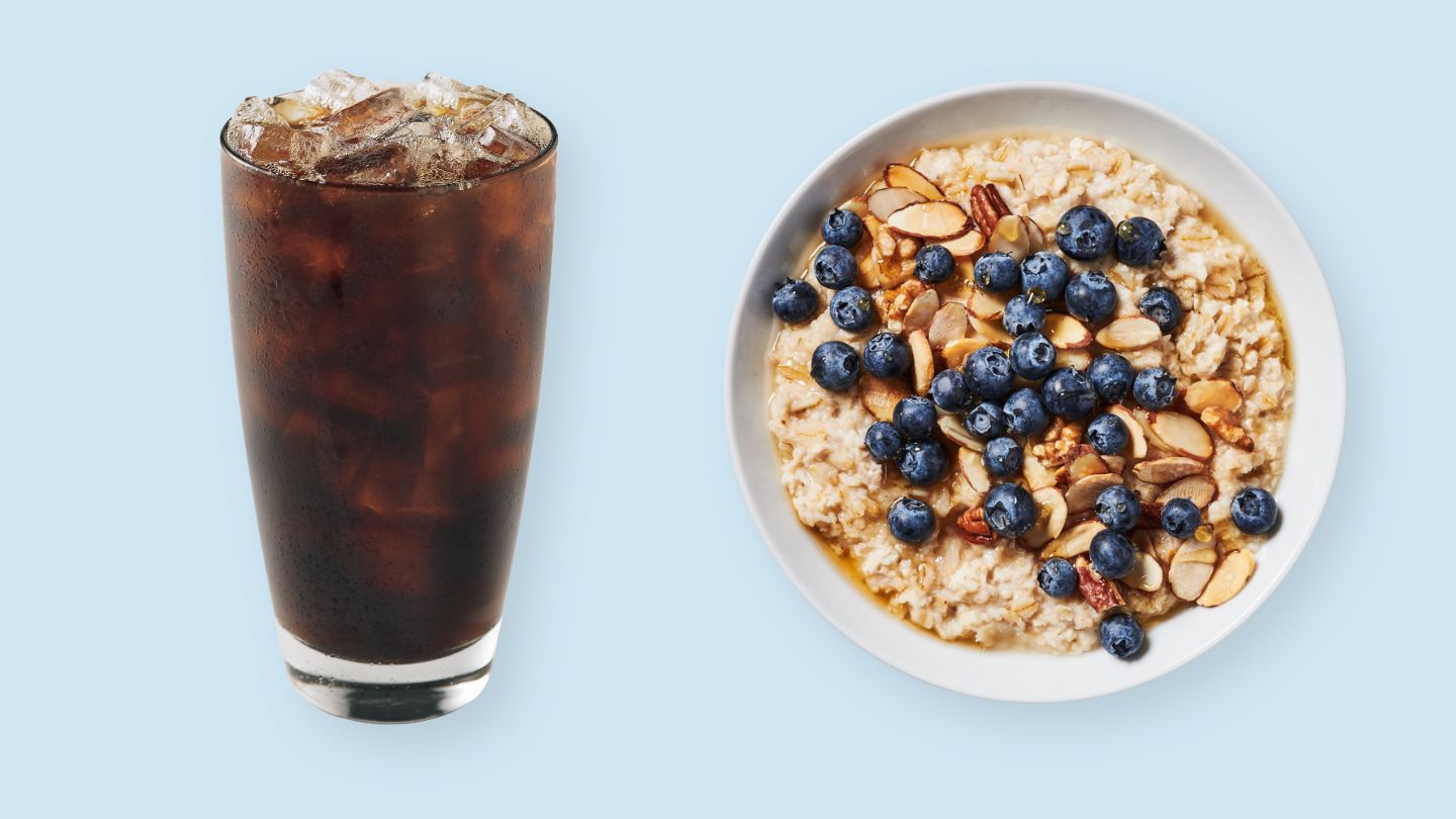 Grande Iced Americano and Hearty Blueberry Oatmeal