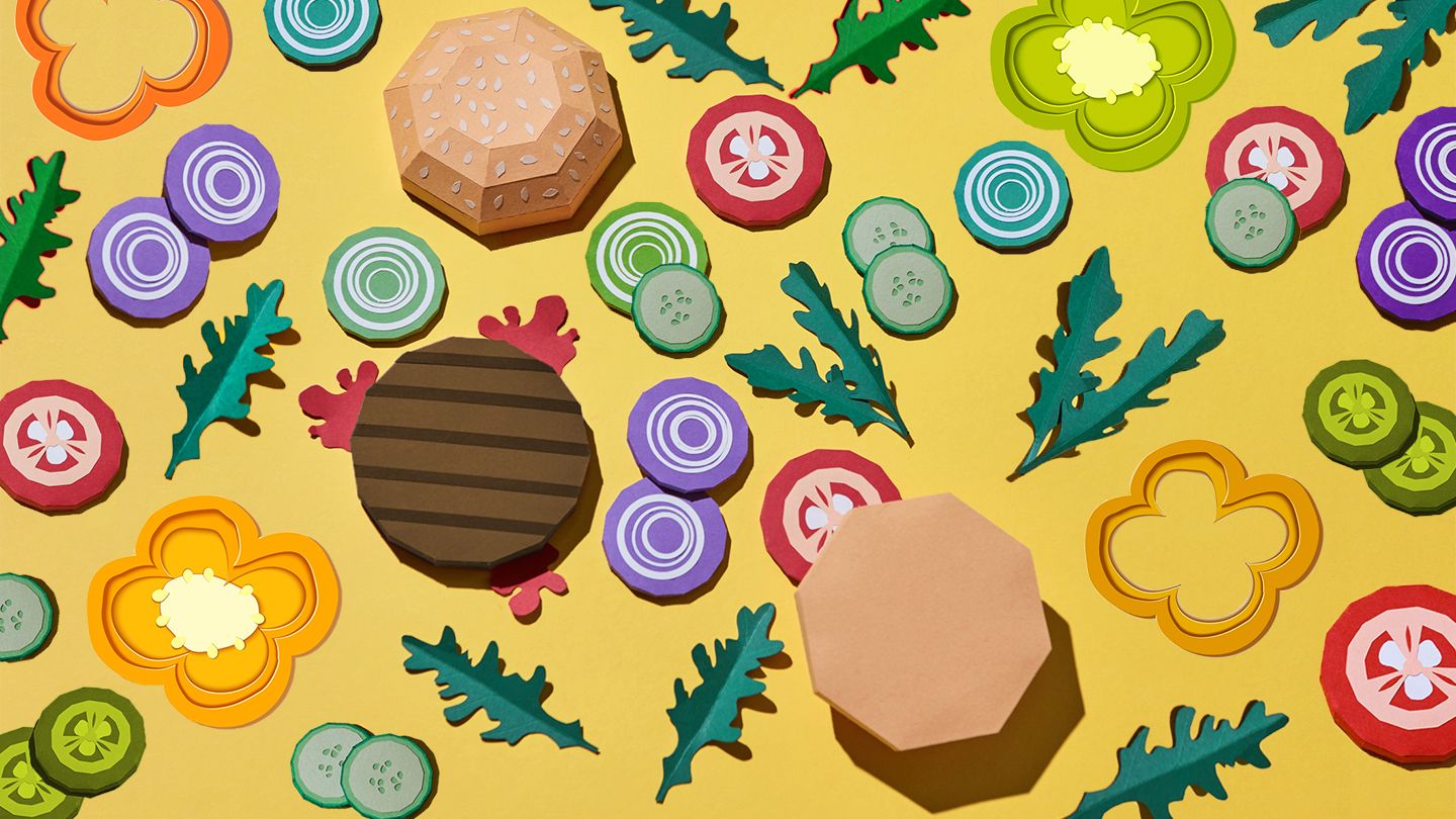 Paper craft origami healthy burger ingredients