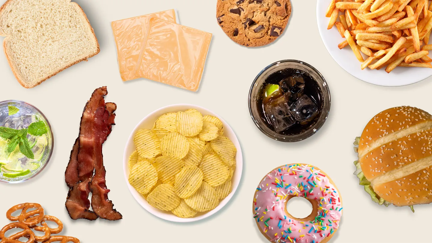 worst snack foods white bread bacon pretzels alcohol chips processed cheese sodas donuts burgers fries cookies