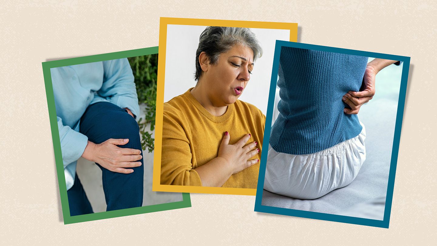 grabbing knee pain hand on chest pain hand on back pain
