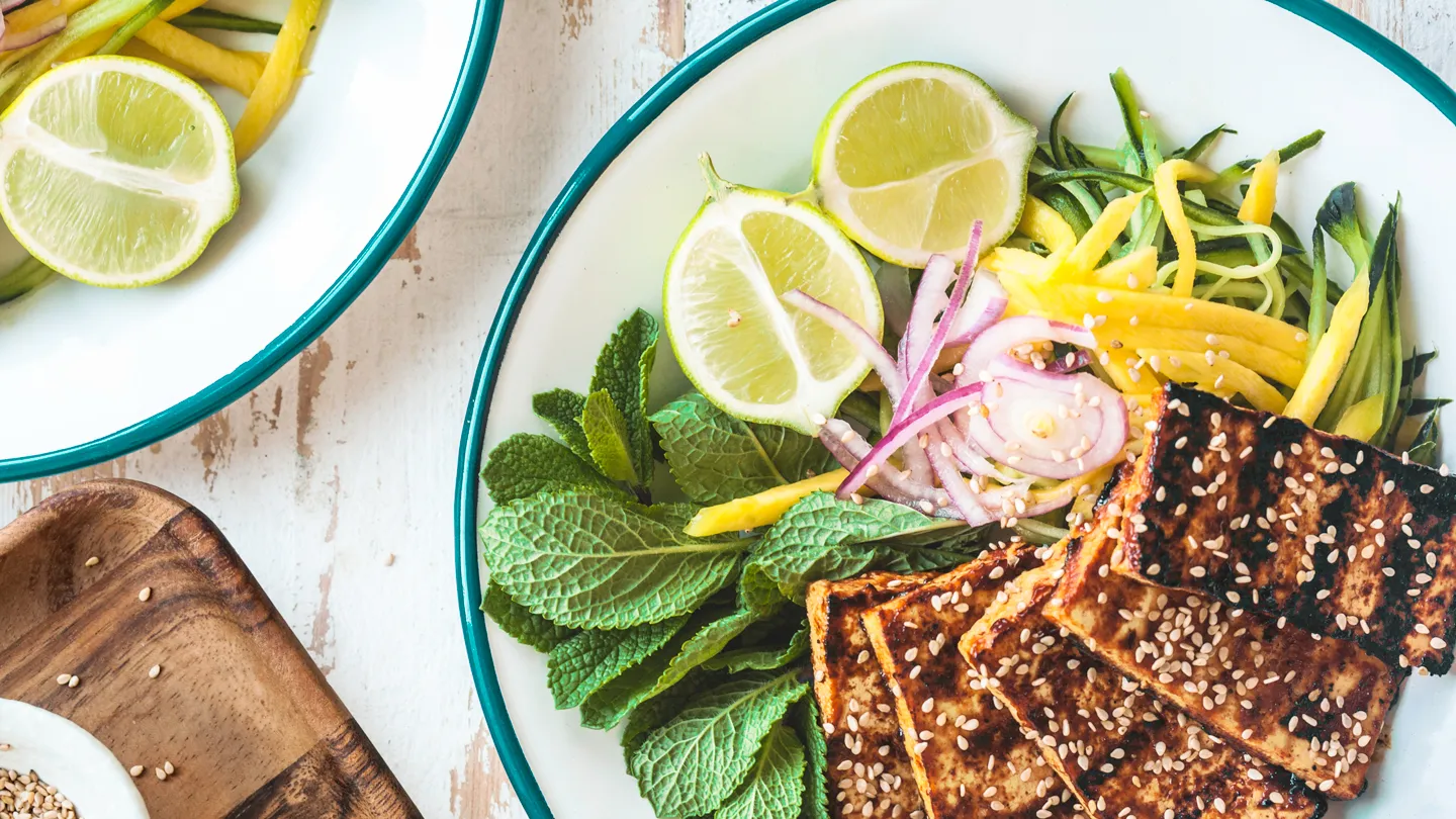 BBQ Tofu cutlets with mango salad