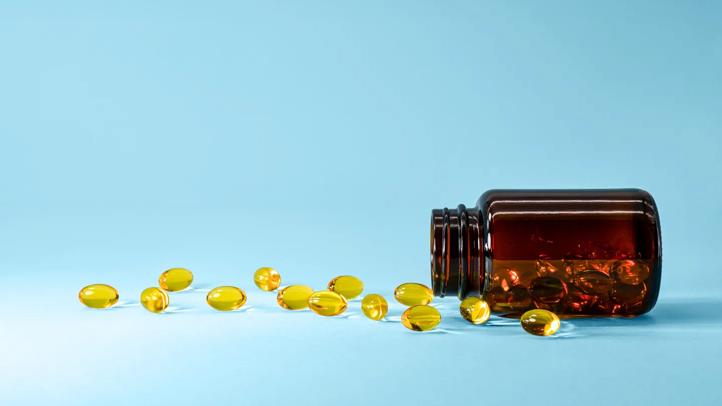 Vitamin D capsules and bottle