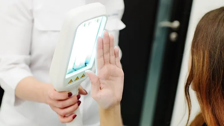 a doctor using light therapy to treat a patient with vitiligo