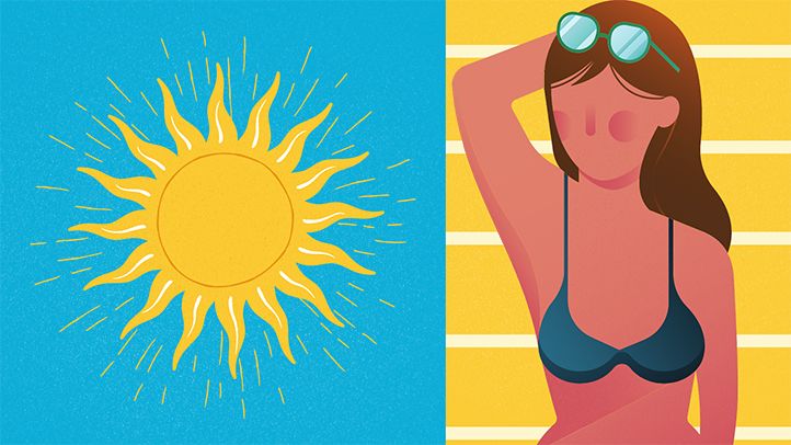 illustration sun woman tanning herself on towel in bikini