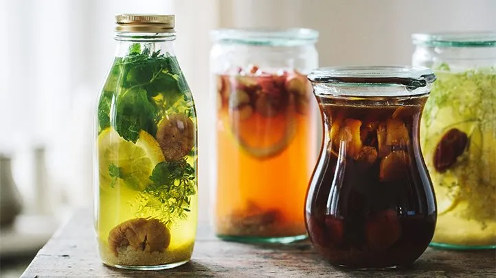 a pitcher of kombucha, which has many health benefits