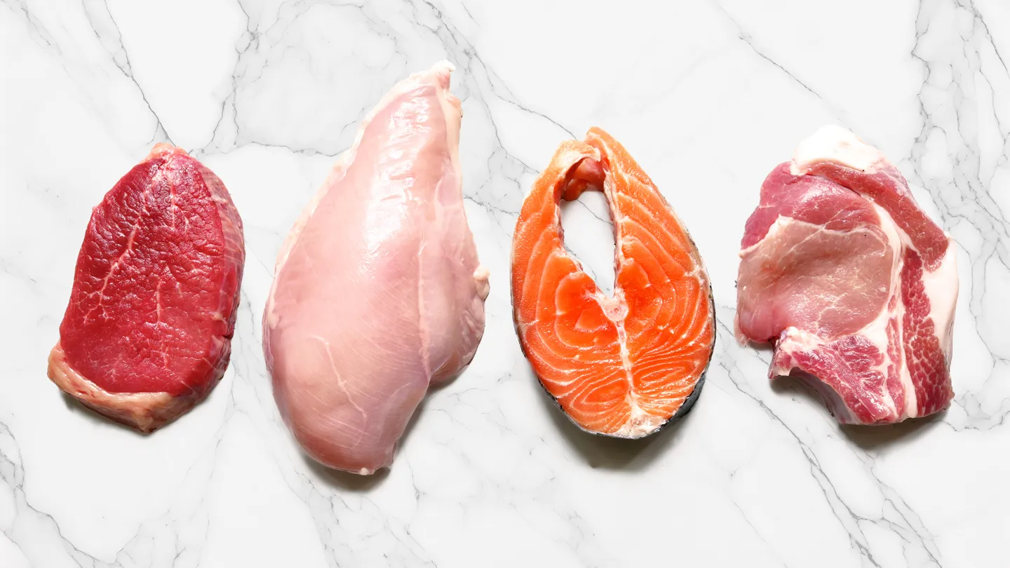 beef chicken salmon pork