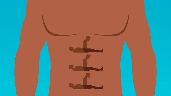 illustration of man with six pack abs made of men exercising 