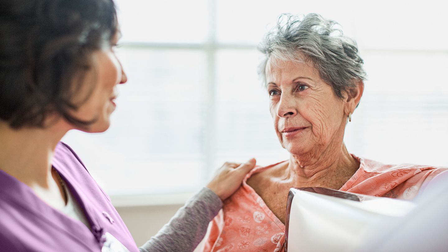 senior Hispanic woman getting a mammogram