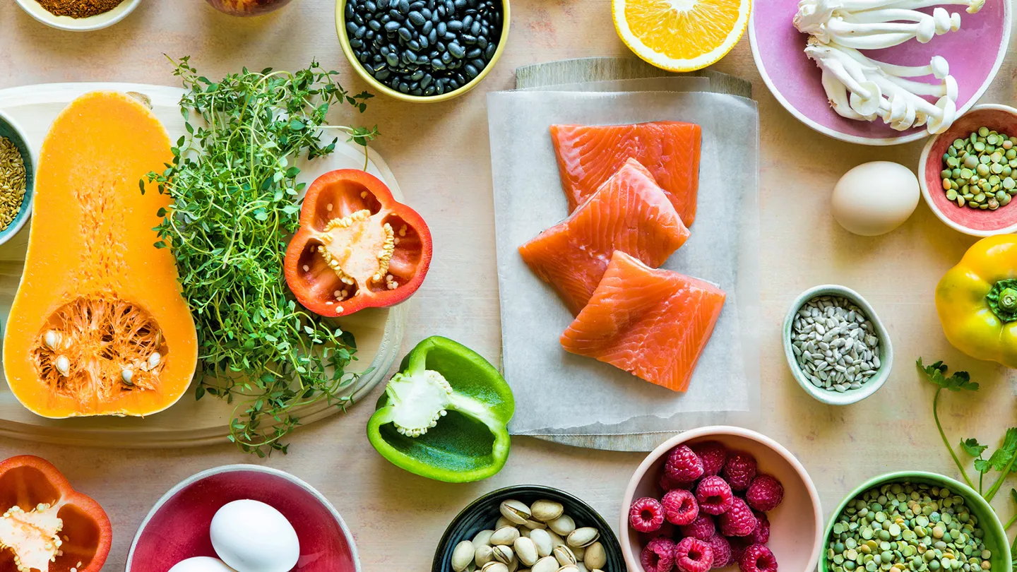 Foods like whole grains, fruits and vegetables, lean meats like chicken and fish, legumes, nuts, and seeds.