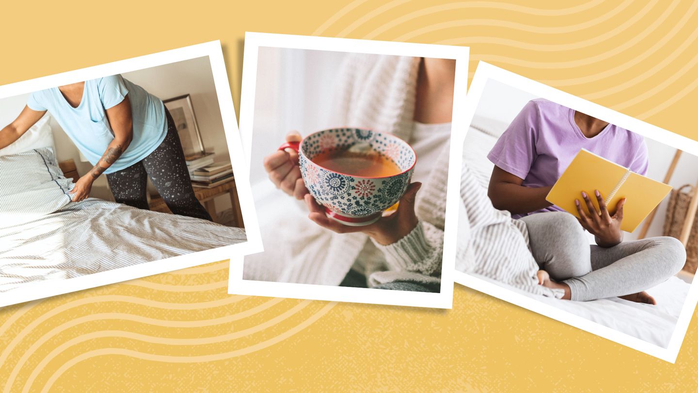 making your bed, fixing yourself a hot morning beverage, journaling